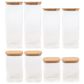 Conjunto 8 Potes Herméticos De Vidro Com Tampas Em Bambu Porta Mantimentos Quadrados Cozinha Yoi